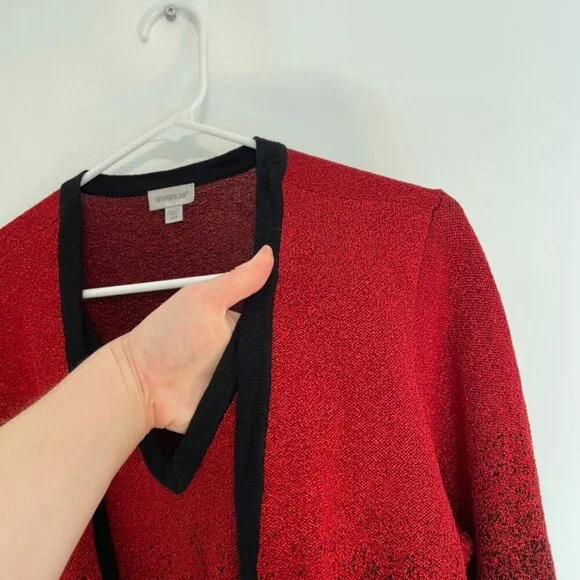 AVENUE Plus Size Red Metallic Black Ombre Twin Set Twinset Top Cardigan Sweater - Picture 5 of 11